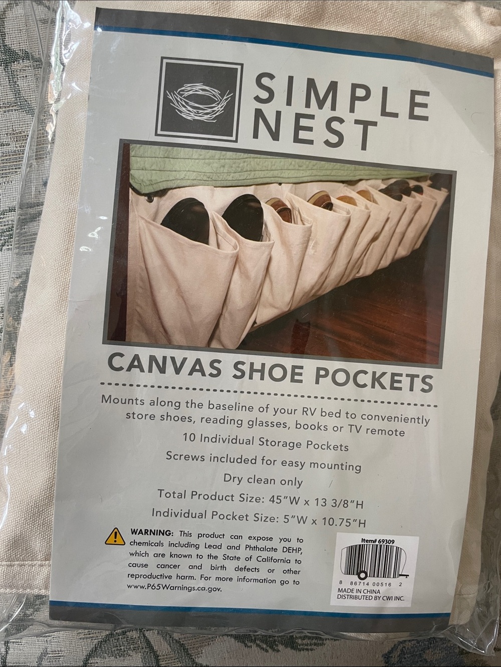Canvas shoe pockets for RV